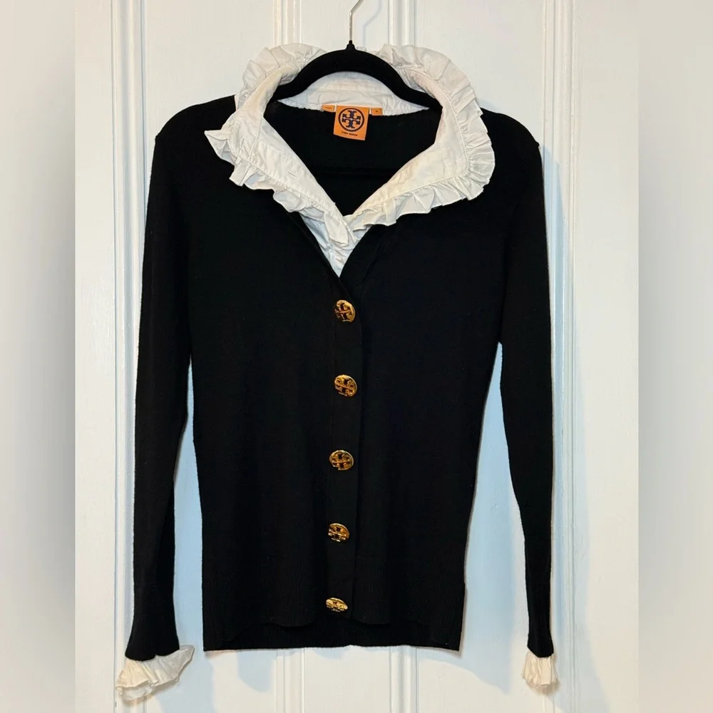 Tory Burch Cardigan Sweater with Ruffle Collar Size M - Picture 2 of 9